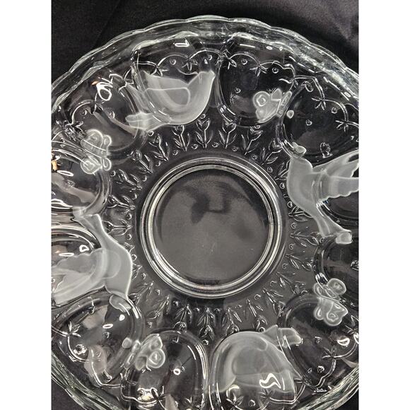 Vintage Lead Crystal Deviled Egg Platter Plate 12" Indiana Glass Frosted Glass - Picture 2 of 7